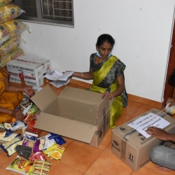 Provisions worth Rupees 2,50,000 distributed to employees of Aliyar Temple of Consciousness by Anbu Nagar Meditation Centre through A/N M. Chinnaswamy Sir.