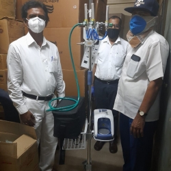 Hfno equipment handed over to Dr. Balaji, Dean Stanley Medical hospital by Mr. Ravi from WCSC-VSP today. Dr. Sridhar HOD f Covid treatment was also present, The equipment was donated by Renault Nissan india as part of their csr.